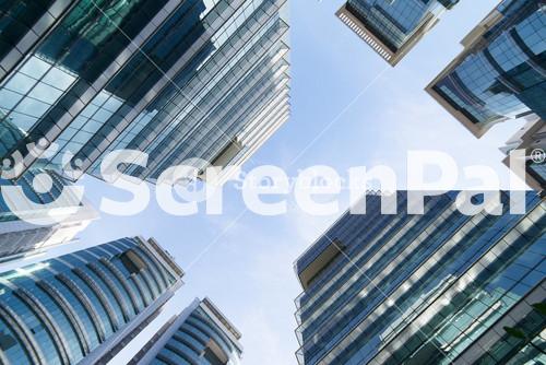 Common Modern Business Skyscrapers, High Rise Buildings, Architecture Raising To The Sky, Sun. Concepts Of Financial, Economics, Future Etc.